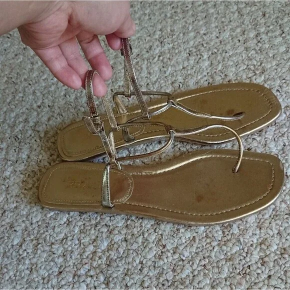 Prada gold metallic thong-strap flat sandals size 9 - Picture 8 of 12